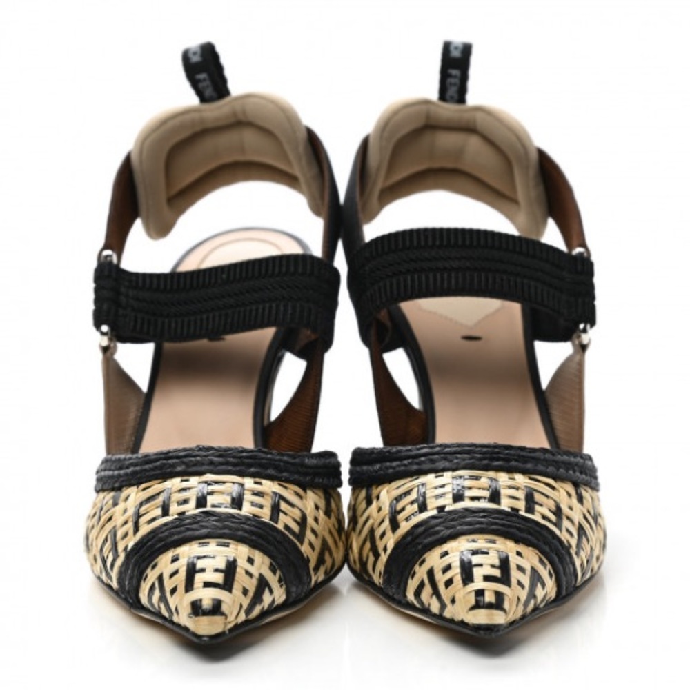 FENDI RAFFIA GROSGRAIN FF INTRECCIO COLIBRI SLINGBACK PUMPS - Picture 6 of 8